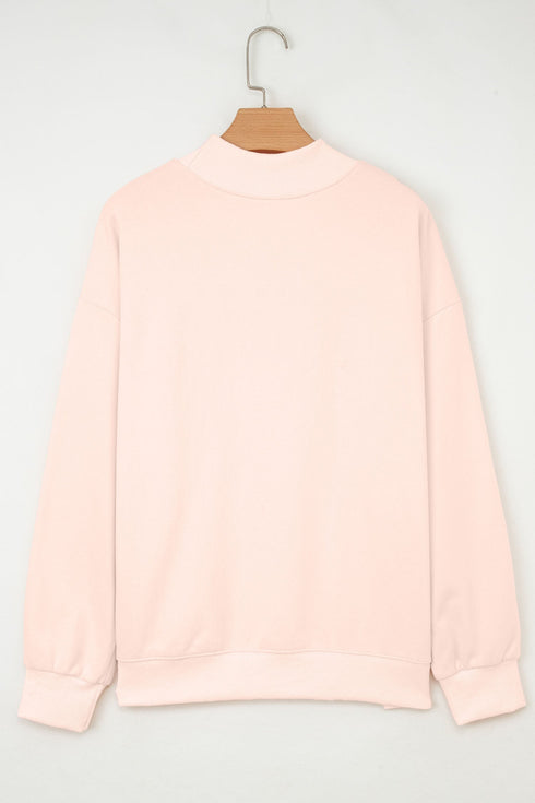 Oversized Mock Neck Sequin Heart Graphic Sweatshirt