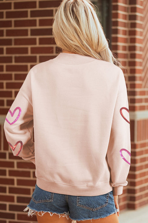 Oversized Mock Neck Sequin Heart Graphic Sweatshirt