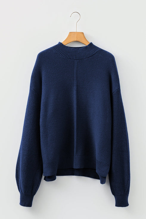 Oversized Mock Neck Textured Knit Pullover Sweater