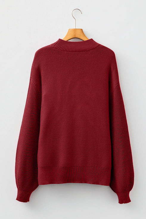 Oversized Mock Neck Textured Knit Pullover Sweater