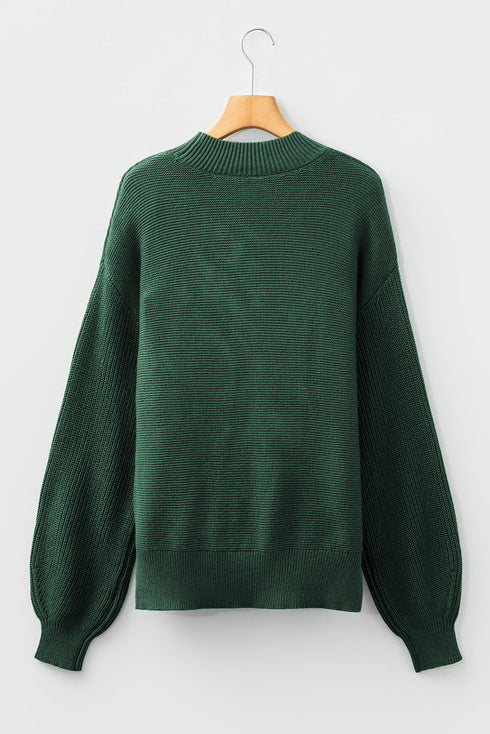 Oversized Mock Neck Textured Knit Pullover Sweater