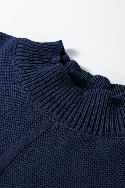 Oversized Mock Neck Textured Knit Pullover Sweater