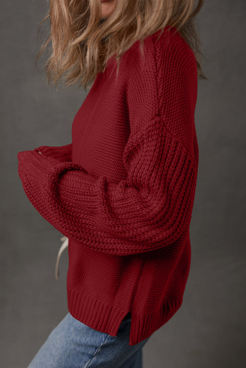Oversized Mock Neck Textured Knit Pullover Sweater