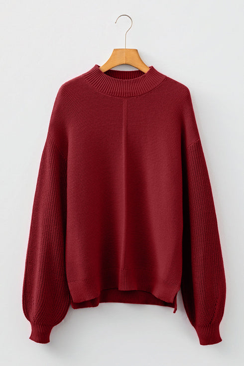 Oversized Mock Neck Textured Knit Pullover Sweater