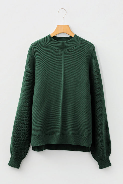 Oversized Mock Neck Textured Knit Pullover Sweater