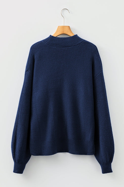 Oversized Mock Neck Textured Knit Pullover Sweater