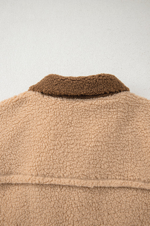 Oversized Paneled Sherpa Fleece Half Snap Pullover
