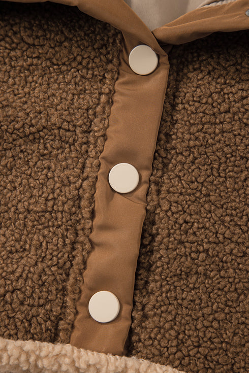Oversized Paneled Sherpa Fleece Half Snap Pullover
