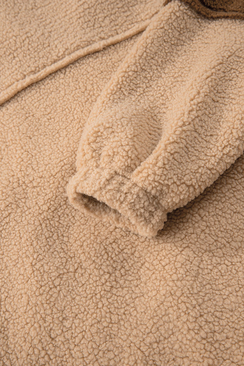 Oversized Paneled Sherpa Fleece Half Snap Pullover