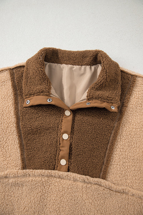 Oversized Paneled Sherpa Fleece Half Snap Pullover