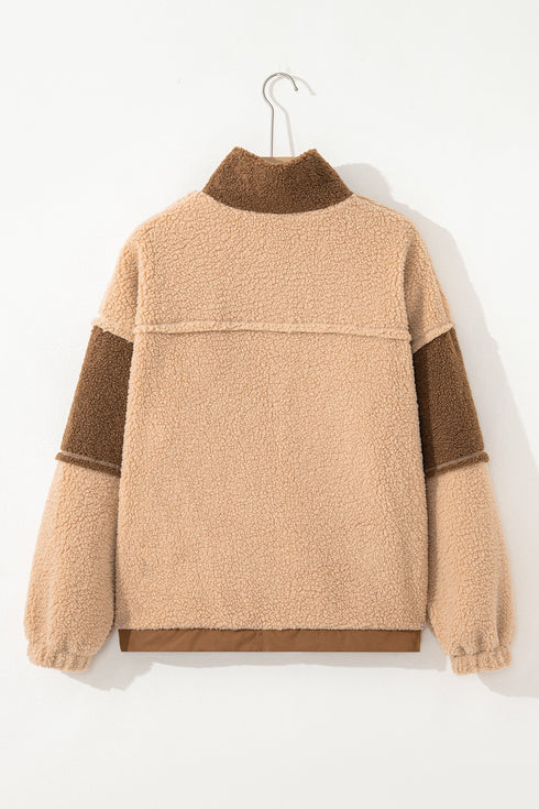 Oversized Paneled Sherpa Fleece Half Snap Pullover