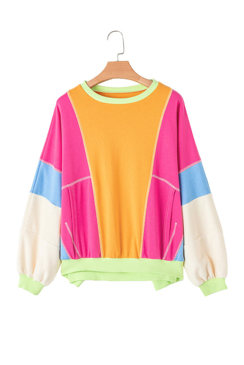 Oversized Patchwork Exposed Stitching Long Sleeve Top