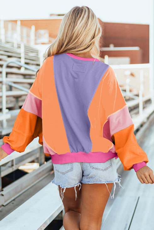 Oversized Patchwork Exposed Stitching Long Sleeve Top