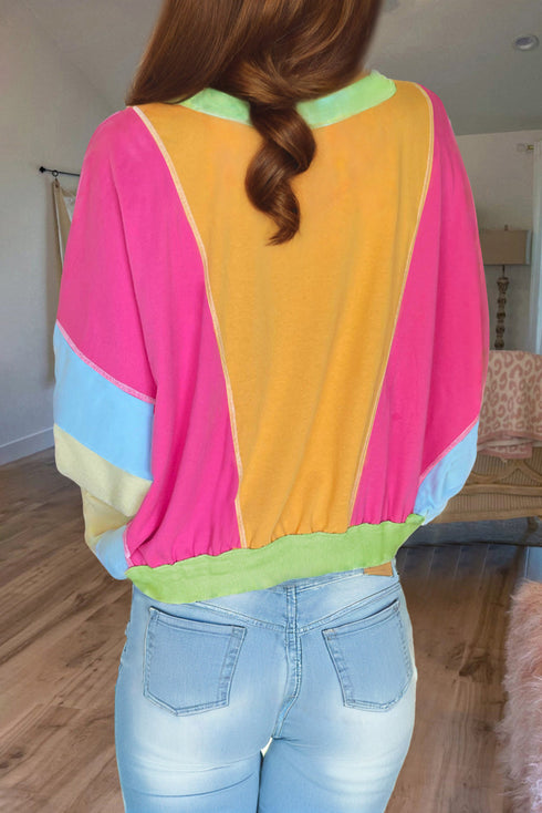 Oversized Patchwork Exposed Stitching Long Sleeve Top
