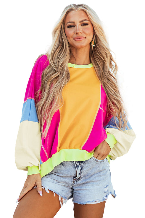 Oversized Patchwork Exposed Stitching Long Sleeve Top