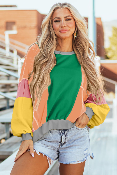 Oversized Patchwork Exposed Stitching Long Sleeve Top