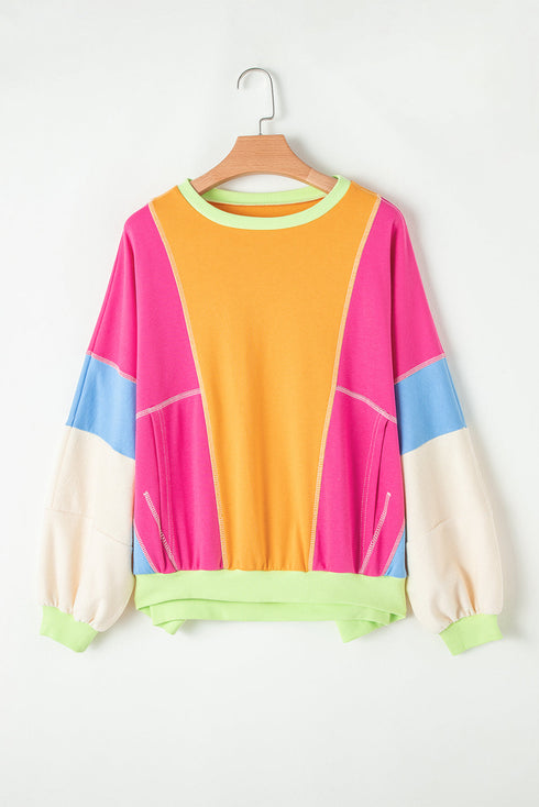 Oversized Patchwork Exposed Stitching Long Sleeve Top