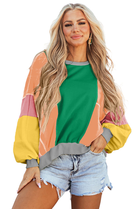 Oversized Patchwork Exposed Stitching Long Sleeve Top