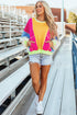 Oversized Patchwork Exposed Stitching Long Sleeve Top