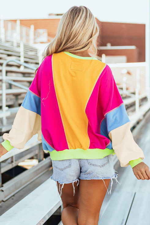 Oversized Patchwork Exposed Stitching Long Sleeve Top