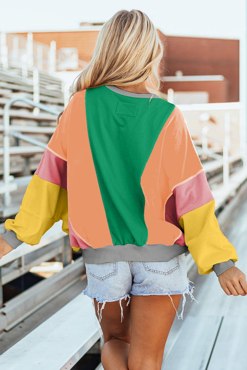Oversized Patchwork Exposed Stitching Long Sleeve Top