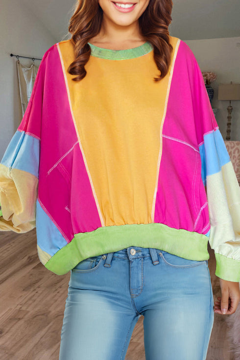 Oversized Patchwork Exposed Stitching Long Sleeve Top