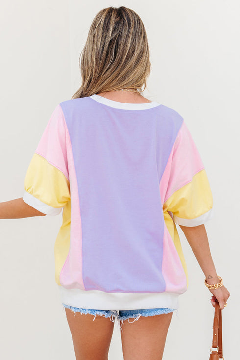 Oversized Patchwork Pattern Half Sleeve Jersey Shirt