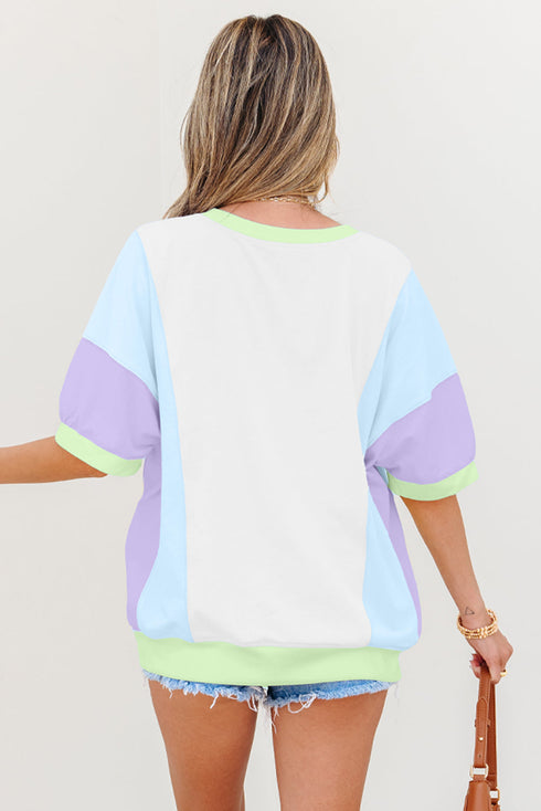 Oversized Patchwork Pattern Half Sleeve Jersey Shirt