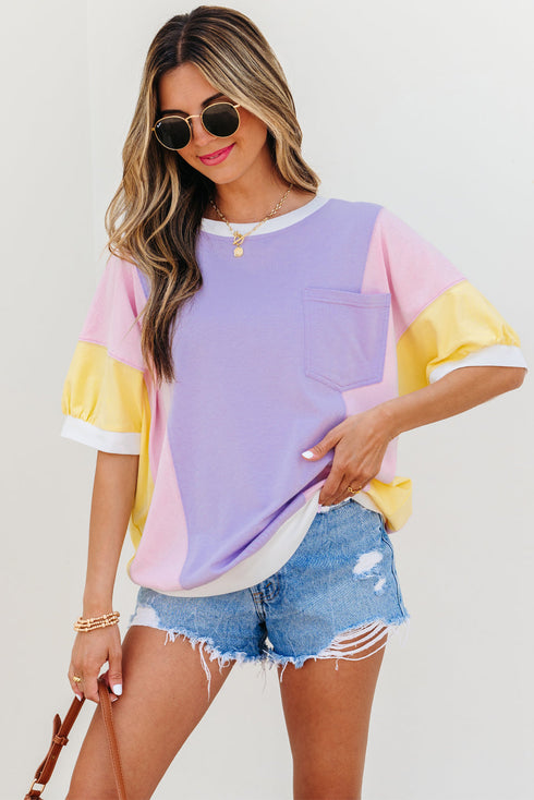 Oversized Patchwork Pattern Half Sleeve Jersey Shirt