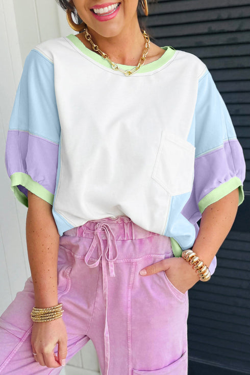 Oversized Patchwork Pattern Half Sleeve Jersey Shirt