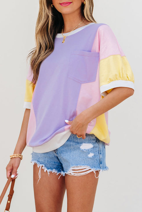 Oversized Patchwork Pattern Half Sleeve Jersey Shirt
