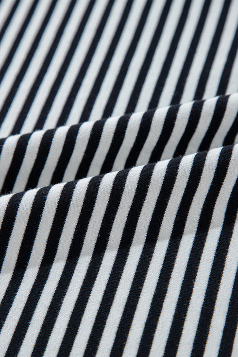 Oversized Patchwork Striped Three Quarter Sleeve Cotton Top
