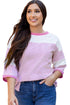 Oversized Patchwork Striped Three Quarter Sleeve Cotton Top
