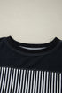 Oversized Patchwork Striped Three Quarter Sleeve Cotton Top