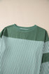 Oversized Patchwork Striped Three Quarter Sleeve Cotton Top