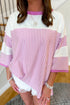 Oversized Patchwork Striped Three Quarter Sleeve Cotton Top