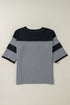 Oversized Patchwork Striped Three Quarter Sleeve Cotton Top
