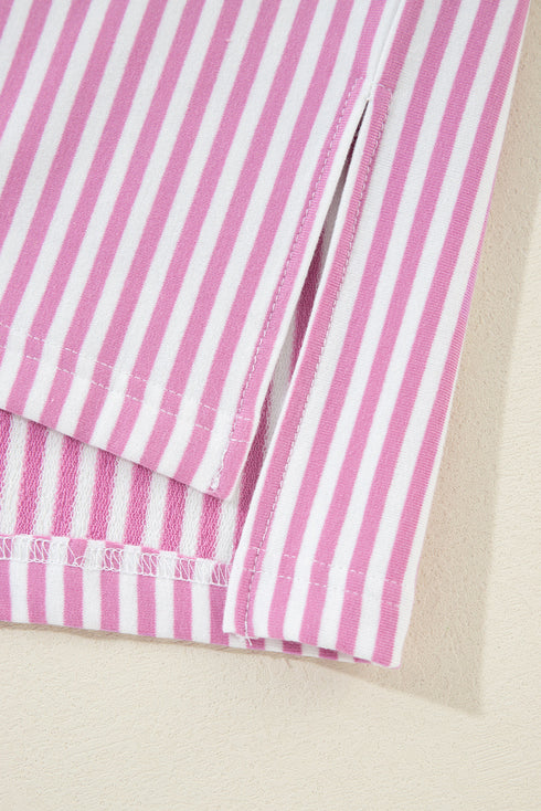 Oversized Patchwork Striped Three Quarter Sleeve Cotton Top