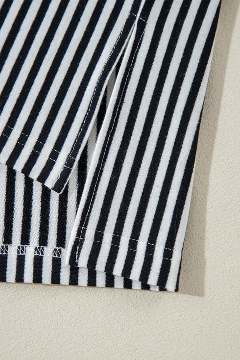 Oversized Patchwork Striped Three Quarter Sleeve Cotton Top