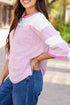 Oversized Patchwork Striped Three Quarter Sleeve Cotton Top