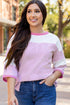 Oversized Patchwork Striped Three Quarter Sleeve Cotton Top