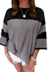 Oversized Patchwork Striped Three Quarter Sleeve Cotton Top