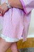 Oversized Patchwork Striped Three Quarter Sleeve Cotton Top