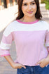 Oversized Patchwork Striped Three Quarter Sleeve Cotton Top