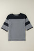 Oversized Patchwork Striped Three Quarter Sleeve Cotton Top