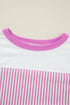 Oversized Patchwork Striped Three Quarter Sleeve Cotton Top