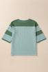 Oversized Patchwork Striped Three Quarter Sleeve Cotton Top