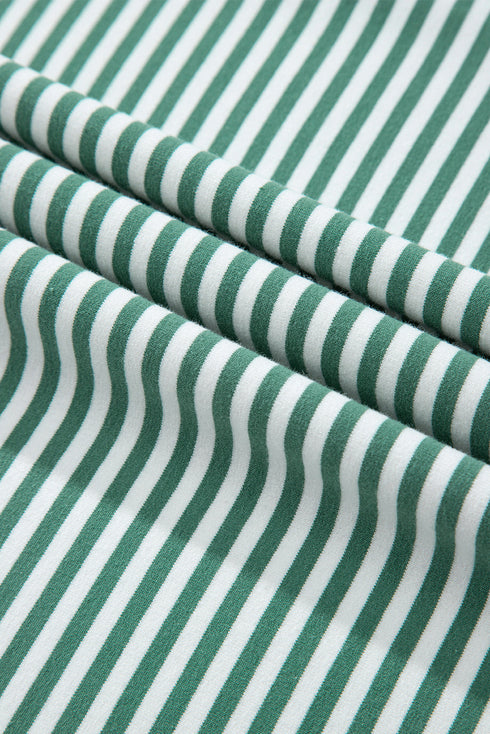 Oversized Patchwork Striped Three Quarter Sleeve Cotton Top