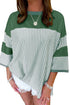 Oversized Patchwork Striped Three Quarter Sleeve Cotton Top