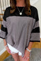 Oversized Patchwork Striped Three Quarter Sleeve Cotton Top